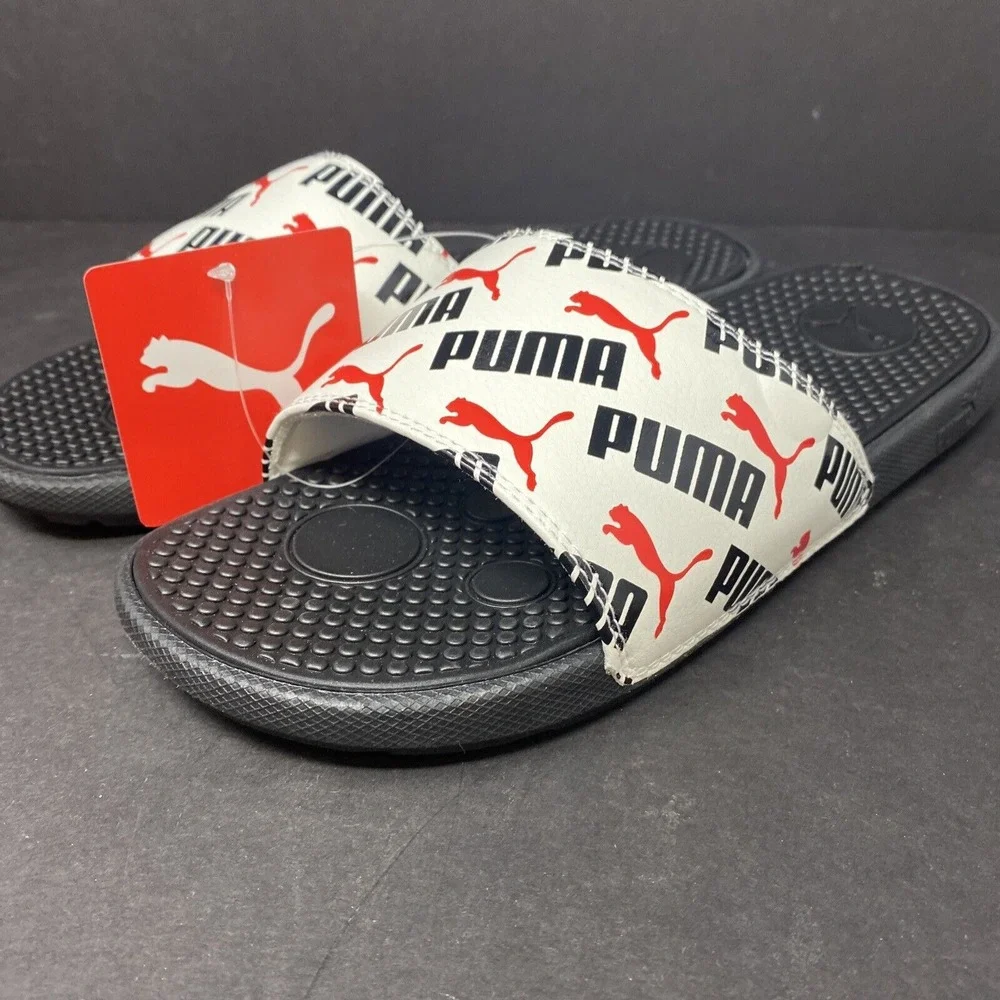Puma Junior Size 7 Cool Cat Bold Boys BX JR Slide Sandals White Black Red Kid 7C
